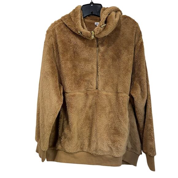 Old Navy Teddy Sherpa Half Zip Hoodie Jacket Cozy Fleece Pullover XL - Picture 1 of 8